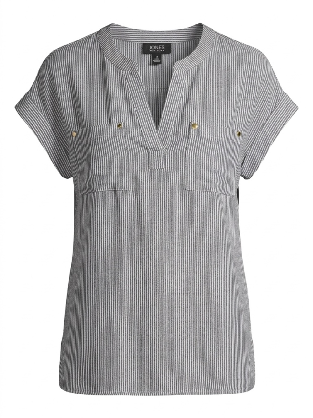Jones New York Black and White Striped V-neck Tunic, size S
